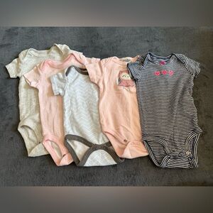 Carter’s and Chik pea Baby Girls 5-Pack Onesies - 3months and 3-6 months
